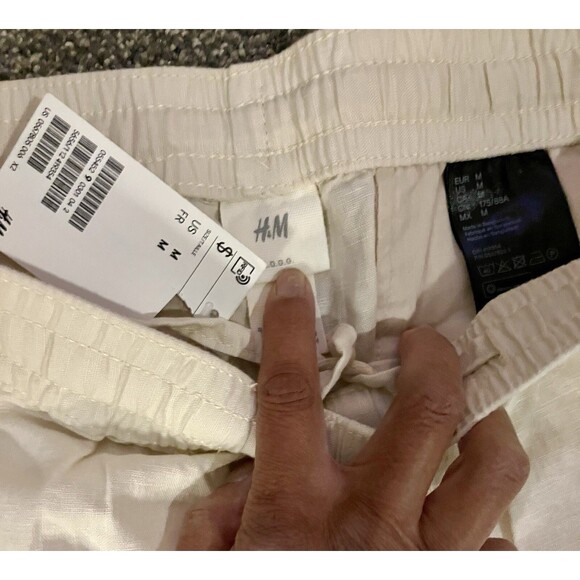 NWT H&M Natural Linen Pants Women's Beige Elastic Waist Pockets Size Medium - Picture 3 of 5